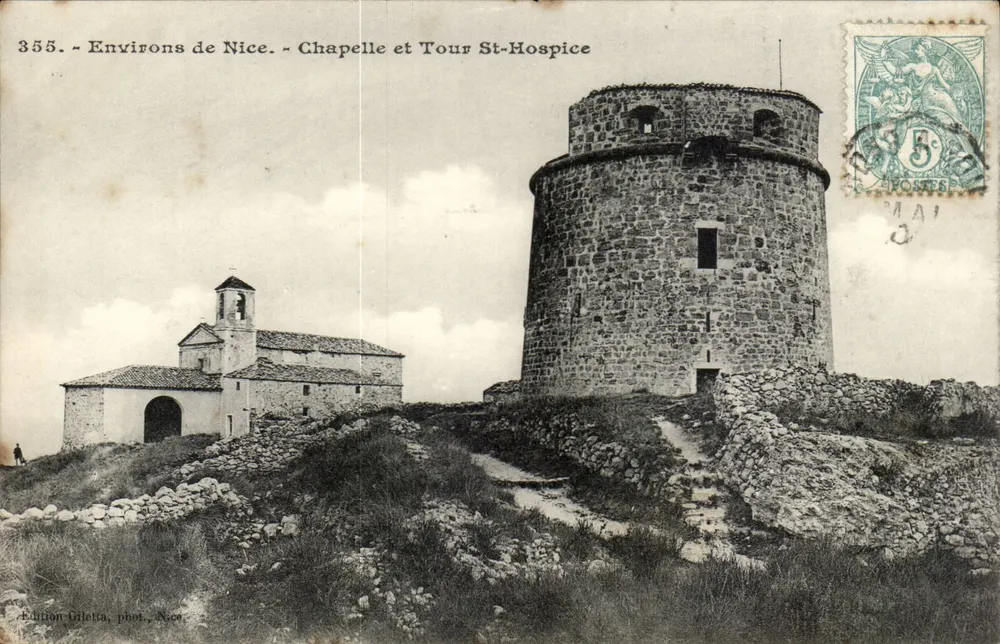 Alrededor de Niza — Capilla y Torre de San Ospicio — Edición Gilletta, fot. Nica - Anverso