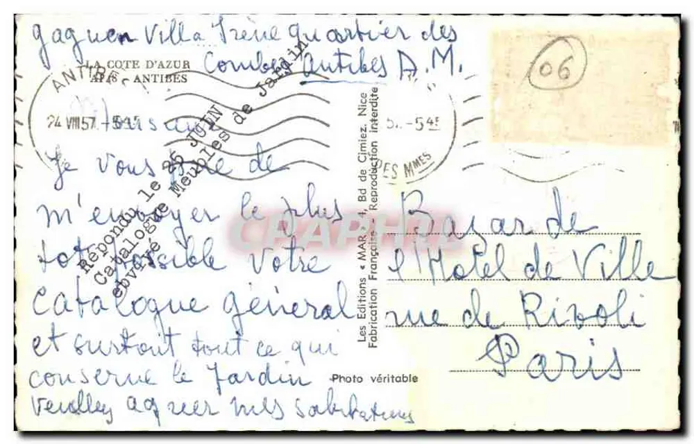 Antibes — Lembrete de Antibes — Edições « MAR » - Verso