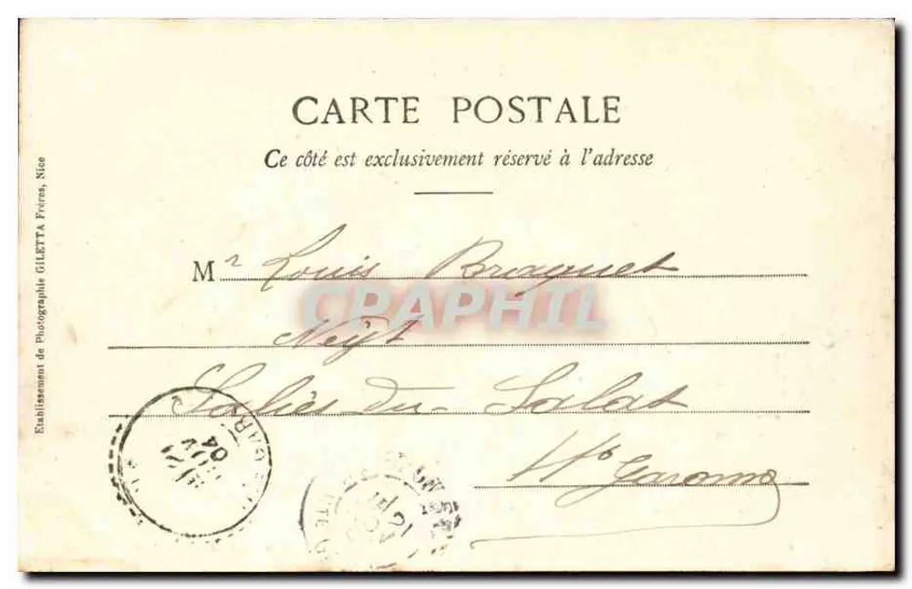 Cachoeira da Vésubie no Gairaut — Nice — Edição Artística, n° 1169 - Verso