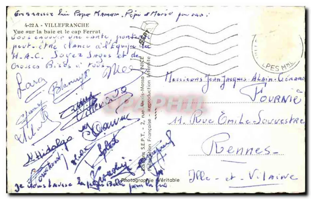 Ansicht der Bucht und des Cap Ferrat — Verlag S.E.P.T. - 2, rue Alais-Mossa, Nice - Rückseite