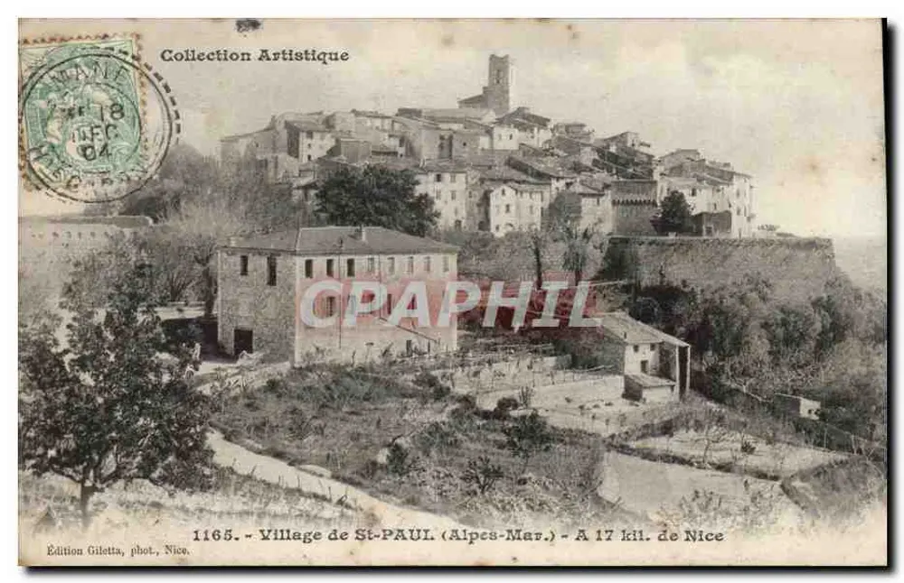 Vila de St-PAUL (Alpes-Mar.) — A 17 km de Nice — Édition Giletta, fotografia, Nice, n° 1165 - Frente