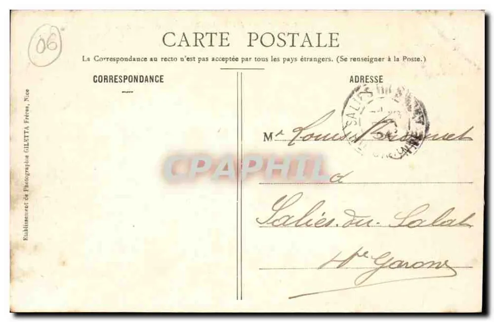 Sospel - O velho Ponte — Coleção Artística — Édition Gilettà, n°1210 - Verso