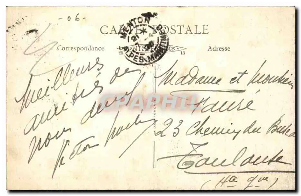Menton — Vue sur Garavan — Édition « Aux Dames de France » - Verso