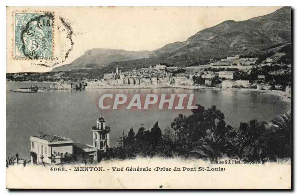 Menton - Allgemeine Ansicht (von der Pont St-Louis) - Edition G.J. Phot. N°4068, Serie B - Vorderseite