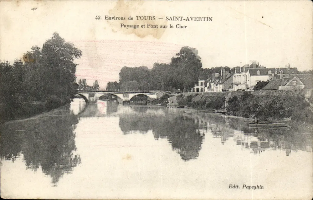 Saint-Avertin — Landschaft und Brücke über den Cher — Edit. Papeghin - Vorderseite