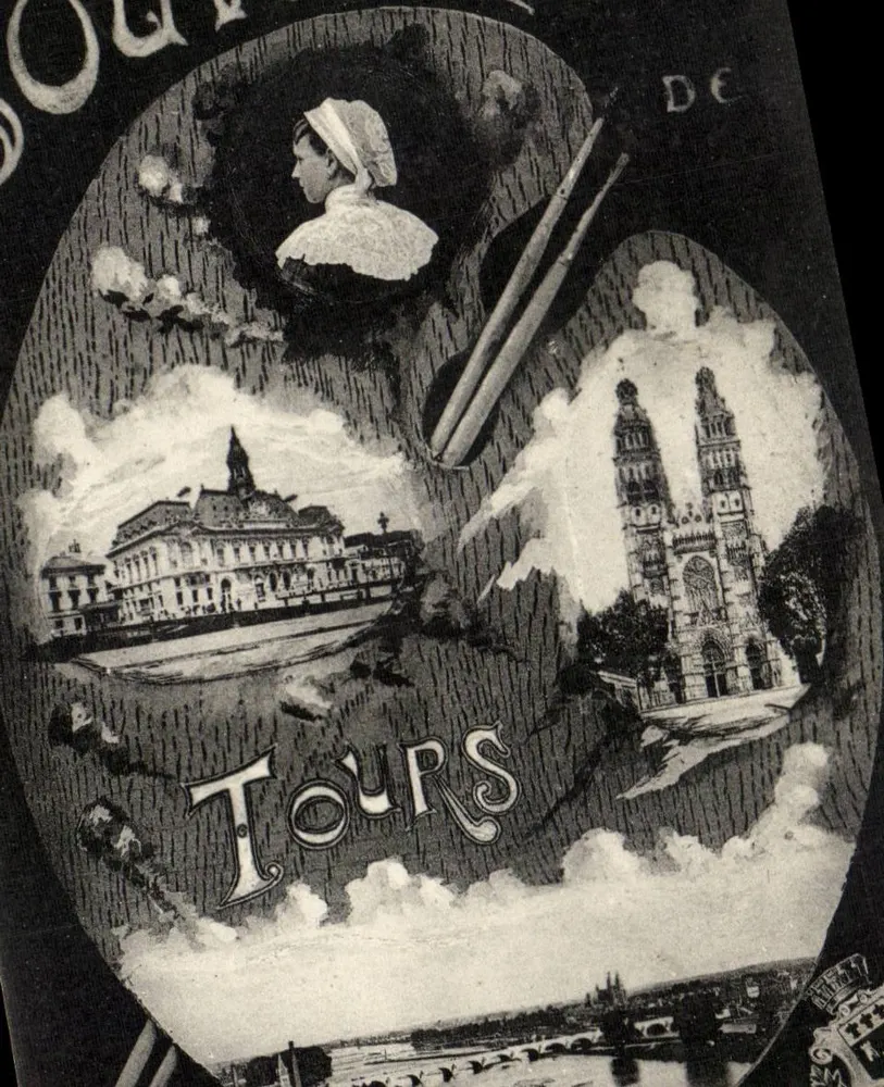 Tours — vista panorâmica com a catedral e um edifício histórico — editor não visível - Frente