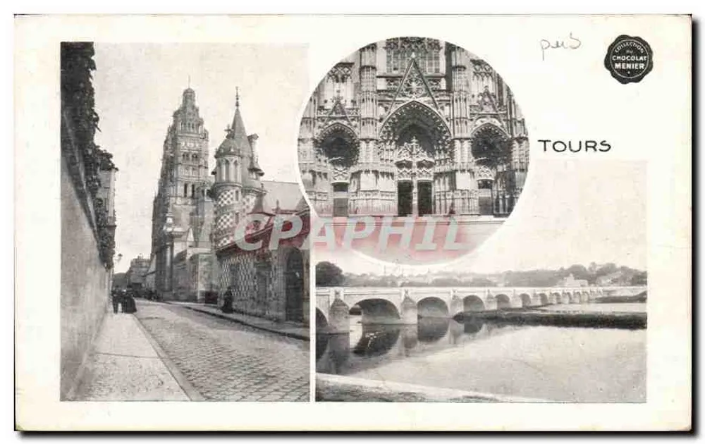 Tours — vista da catedral e do ponte — Coleção Chocolat Menier - Frente