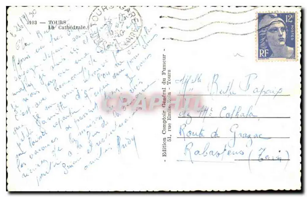टूर्स — कैथेड्रल — एडिशन कॉम्प्टीयर जनरल डू फ्यूमेर - पीछे