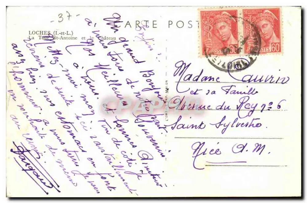 Loches (Loir-et-Cher) — La Tour Saint-Antoine und das Schloss — Verlag P. M. (P. M. Paris) - Rückseite