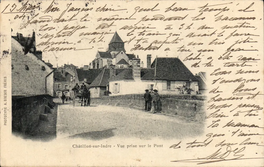 Châtillon-sur-Indre — Vista tomada desde el Puente — Fototipo A. Breser Frères - Anverso