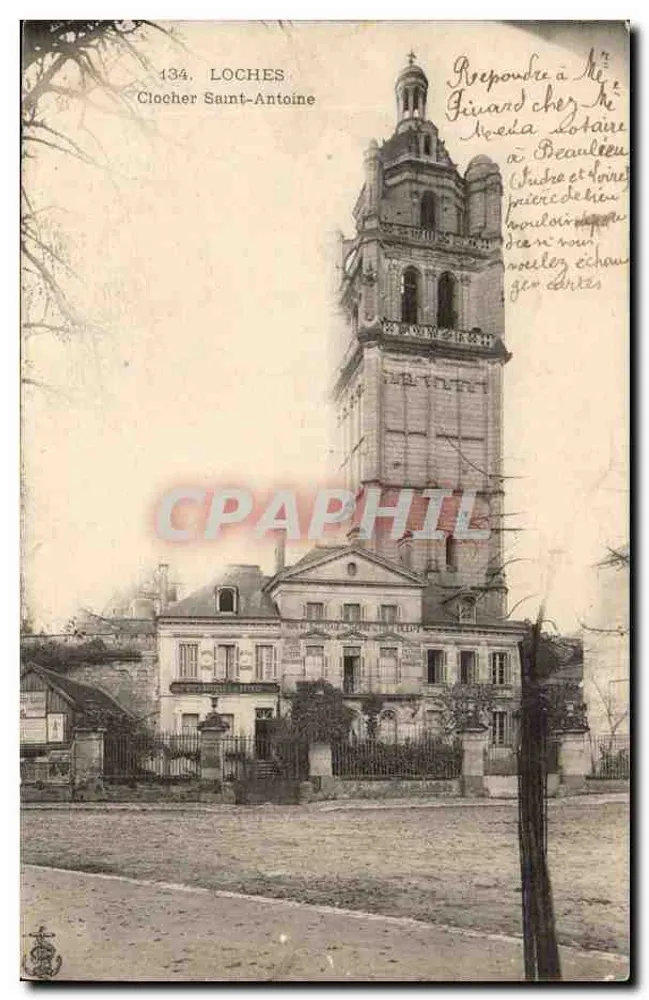 Loches — Torre da Igreja de São Antônio — Editor: C. Béguin & Cie, n° 134 - Frente