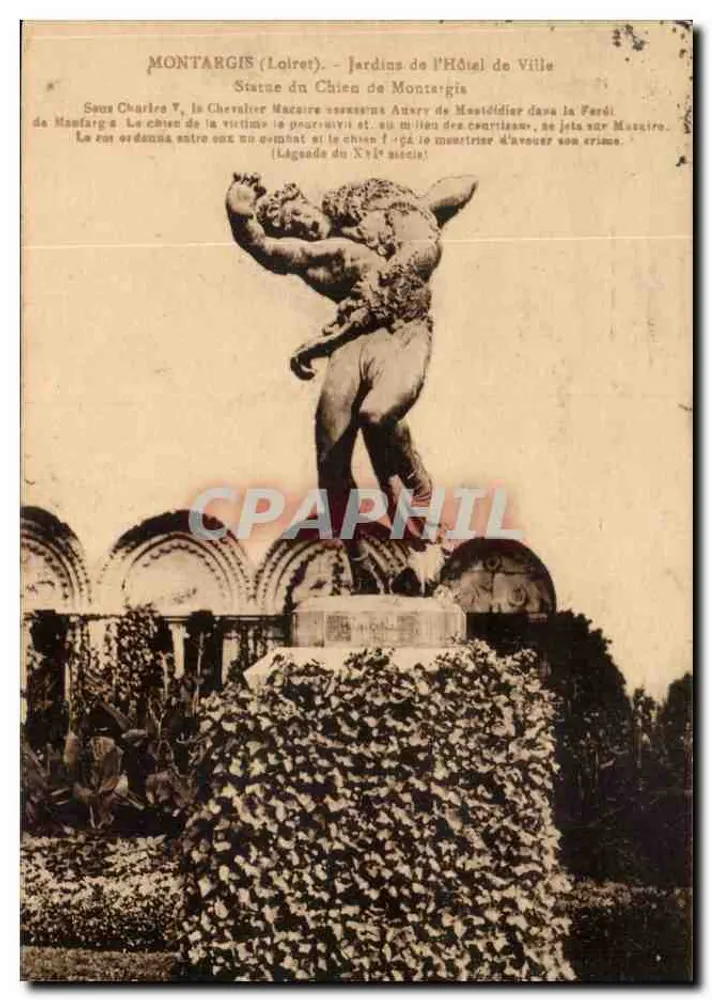 Montargis (Loiret) — Gärten des Rathauses — Statue des Hundes von Montargis - Vorderseite