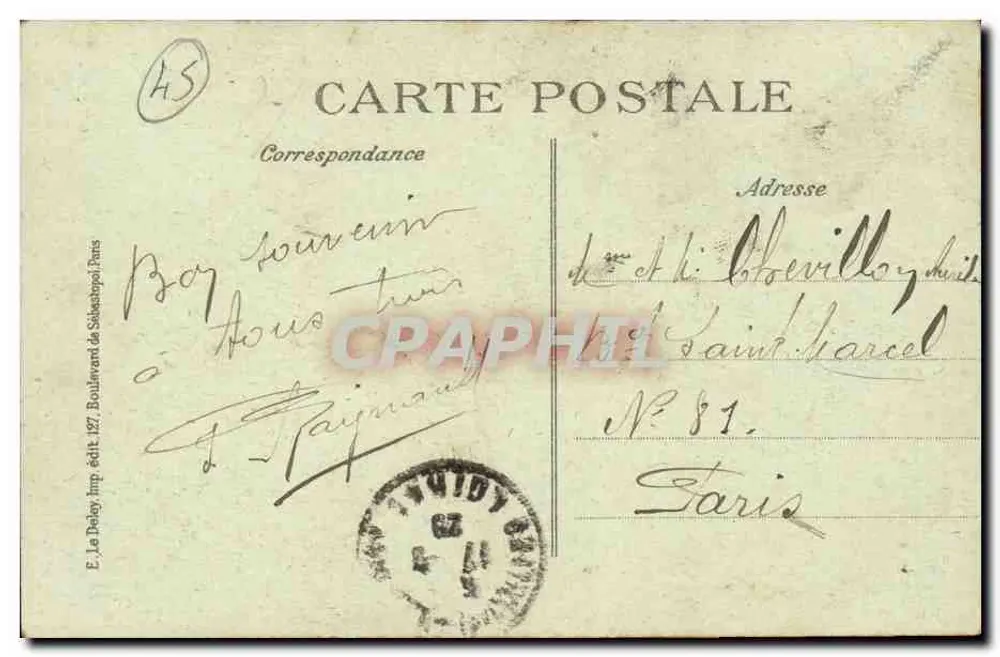 Chatillon-Coligny (Loiret) — Le Paradis — E. Le Delay, Verlag, 187, Boulevard de Sébastopol, Paris - Rückseite