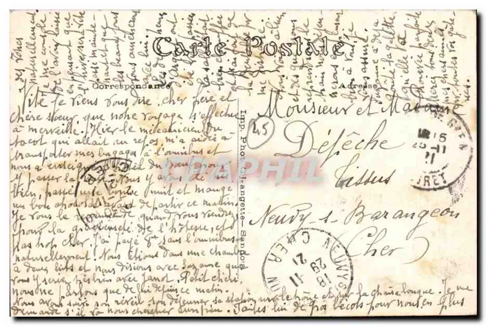 Gien — O Castelo e a Igreja — Carta postal - Verso