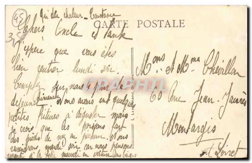 Triguères (Loiret) — As margens da Ouanne — editor L. Le Normand, n° 318 - Verso