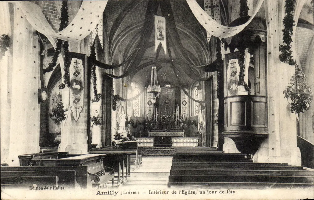 Amilly (Loiret) — Innenansicht der Kirche, an einem Festtag — Edition Joly Hallet - Vorderseite