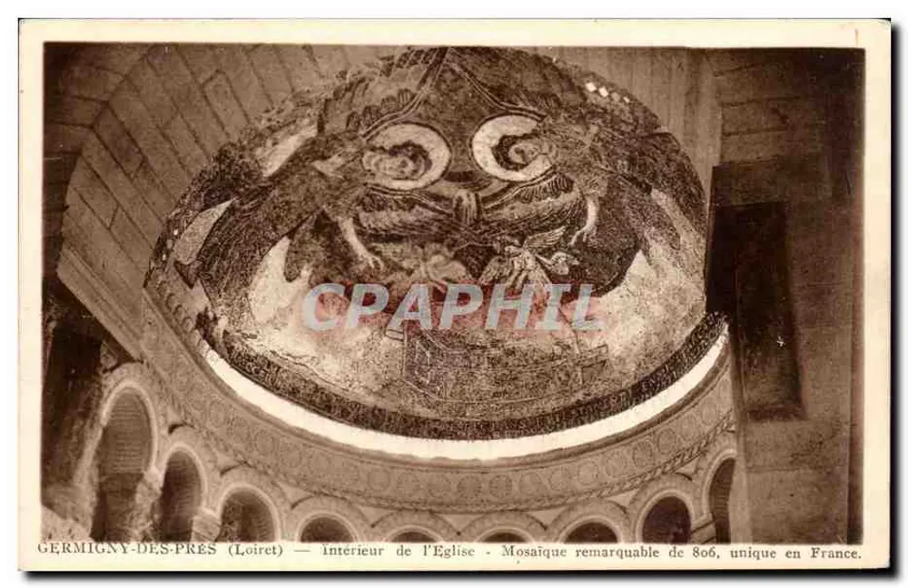 Germigny-des-Prés (Loiret) — Innere der Kirche — bemerkenswerte Mosaik von 806, einzigartig in Frankreich. - Vorderseite