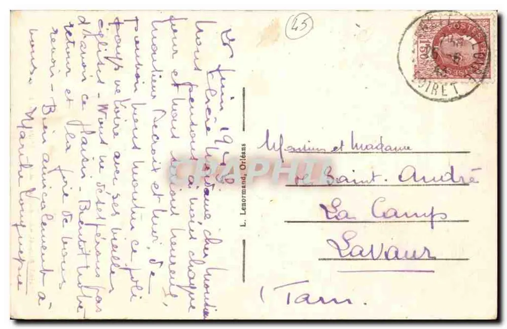 Innenansicht des Hauptaltars der Kapelle Saint-Benett-sur-Leire — eingeweiht 1936 — Verlag L. Lenormand, Orléans - Rückseite