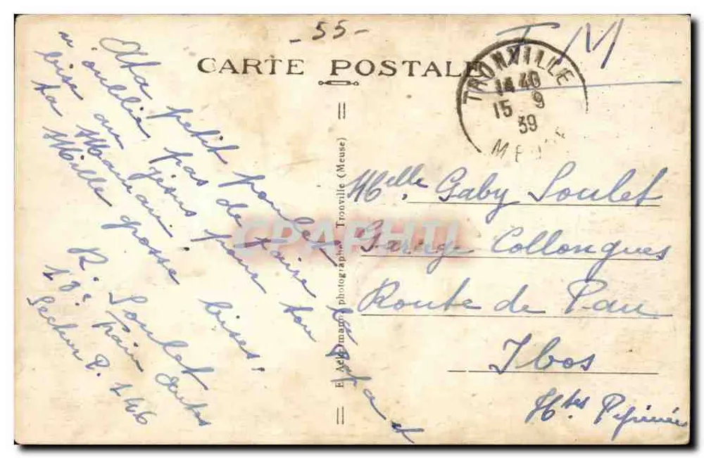 Tronville-lès-Pois - Rodovia Nacional — Editor M. M. (n° 55) - Verso