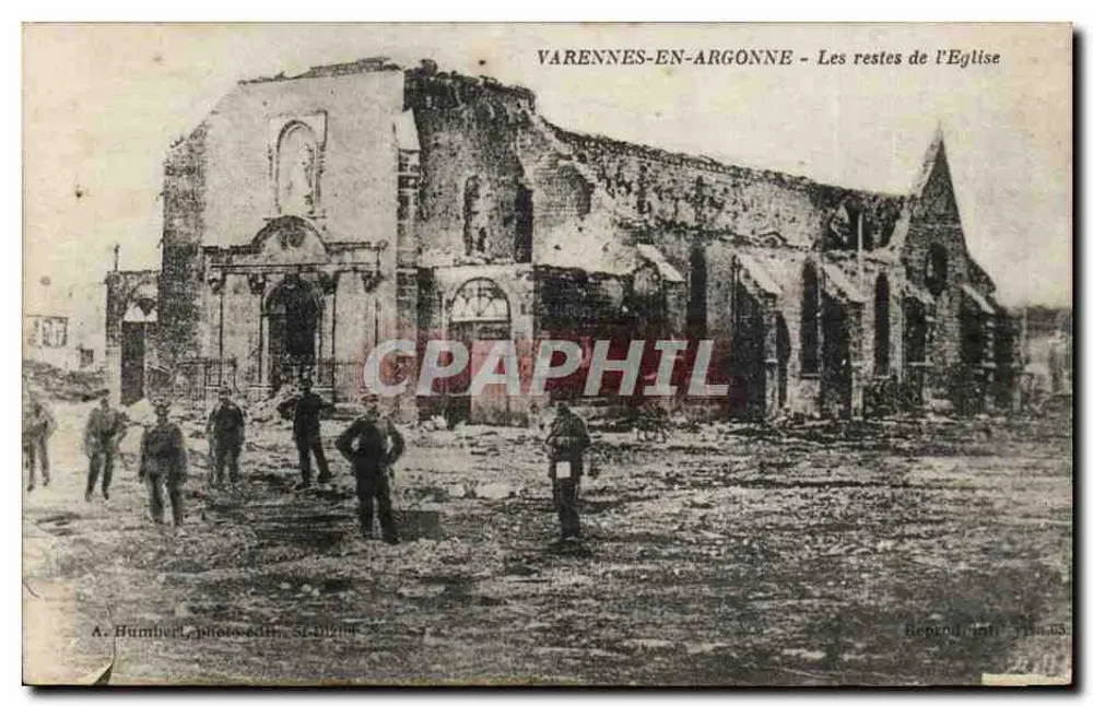 Varennes-en-Argonne — Die Ruinen der Kirche — A. Humbert, Fotoverlag, St-Dizier - Vorderseite