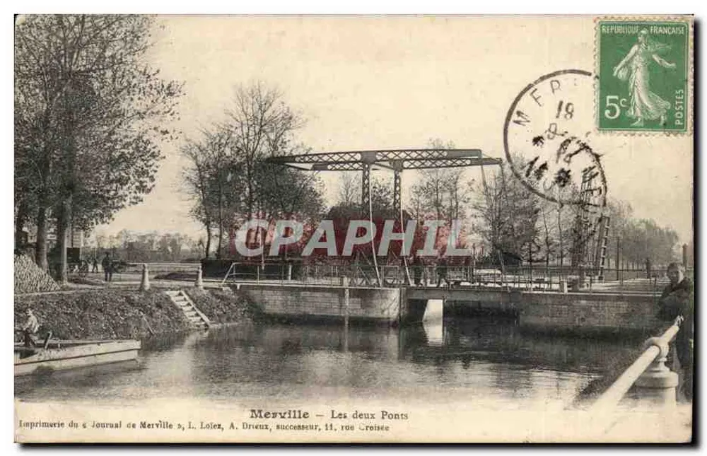 Merville - De Twee Bruggen — Drukkerij van het Tijdschrift van Merville, L. Loiez, A. Drieux, opvolger, 11 straat Croisée - Voorkant