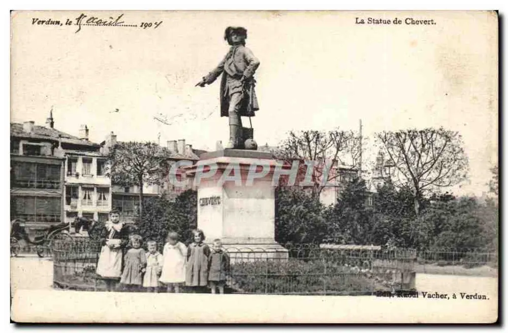 A Estátua de Chevert em Verdun — editada por René Roudi Vacher, n° 55 - Frente