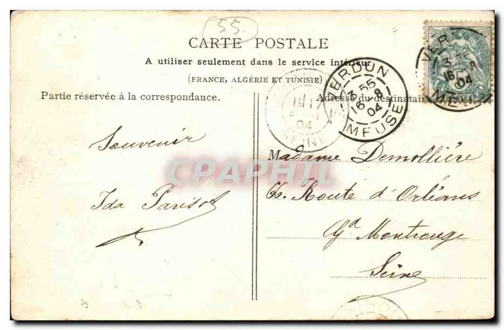 A Estátua de Chevert em Verdun — editada por René Roudi Vacher, n° 55 - Verso