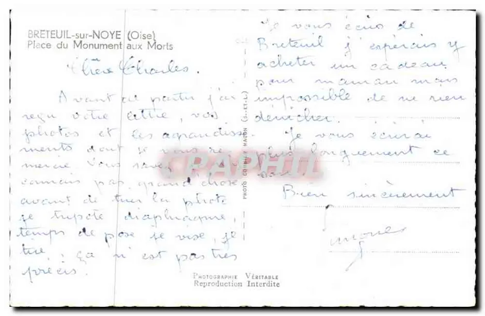 Breteuil-sur-Noye — Platz des Kriegsdenkmals — Photo Matton (S.-Et-L.) - Rückseite