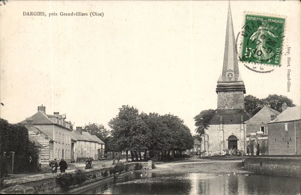 Dargies, perto de Grandvilliers (Oise) — igreja e canal — Imp. Sinet, Grandvilliers - Frente