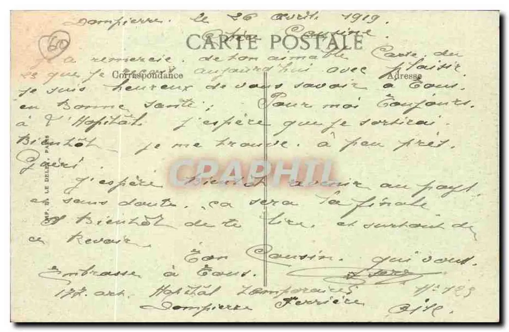 Ferrières — Grande-Rue — Edit. Delhuguy, Ferrières (Guerre 1914-1918) - Verso