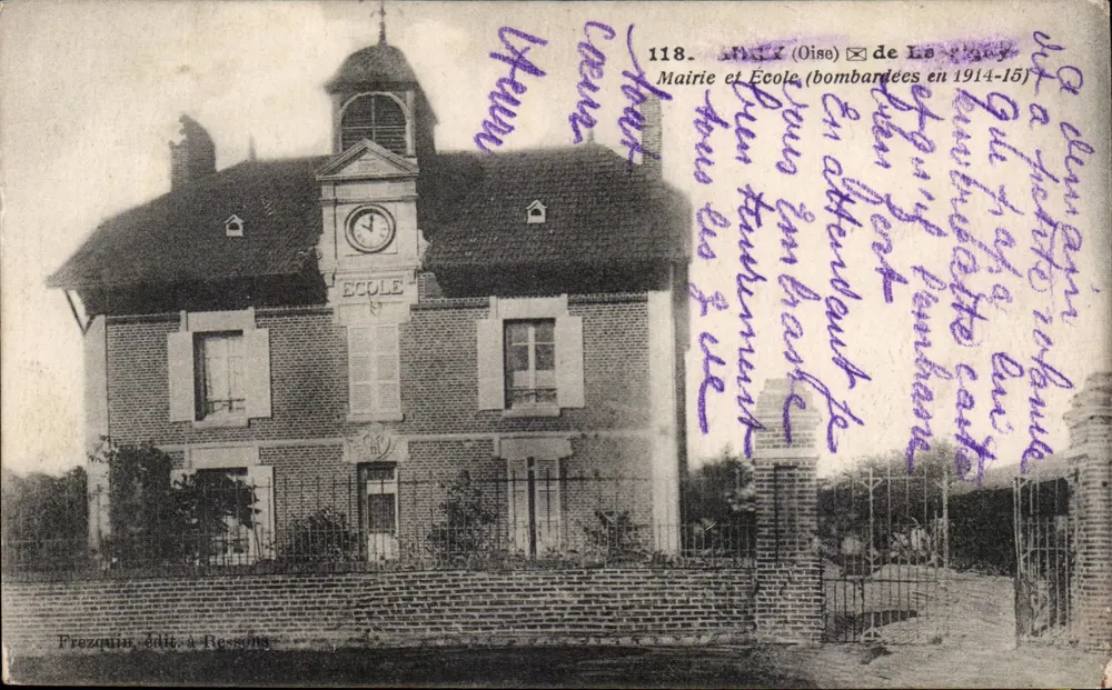 La Goy (Oise) — Rathaus und Schule (1914-15 bombardiert) — Prezoum, Verlag in Ressons - Vorderseite
