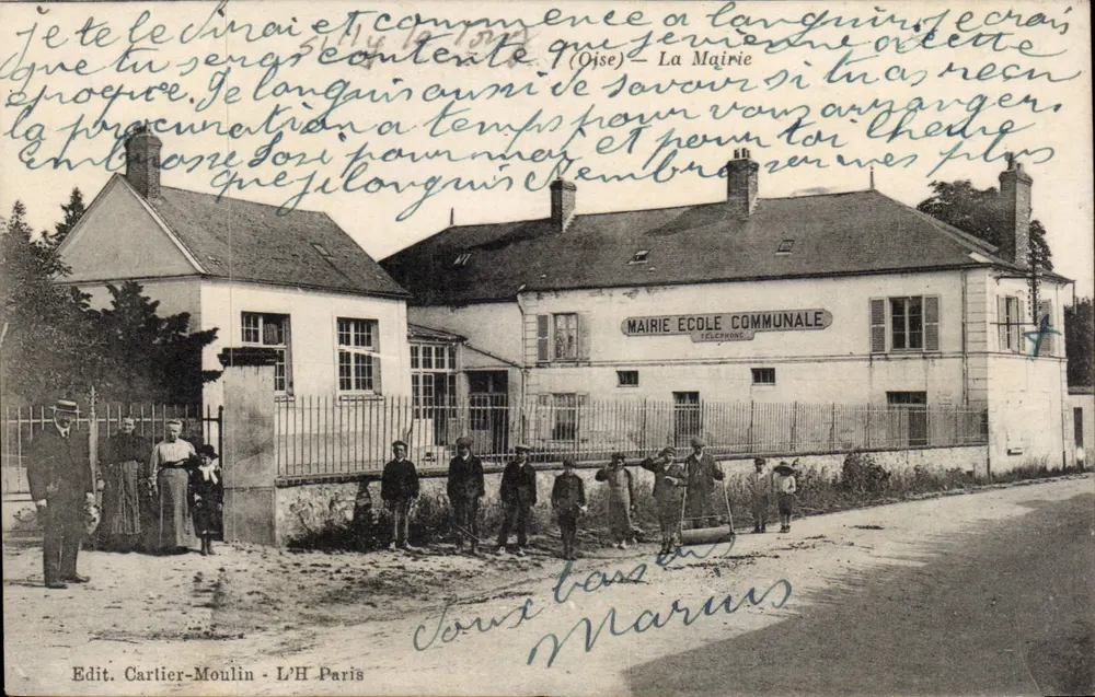 Langquigny (Oise) — Rathaus Gemeinde-Schule mit Telefon — Edit. Cartier-Moulin, L'H Paris - Vorderseite