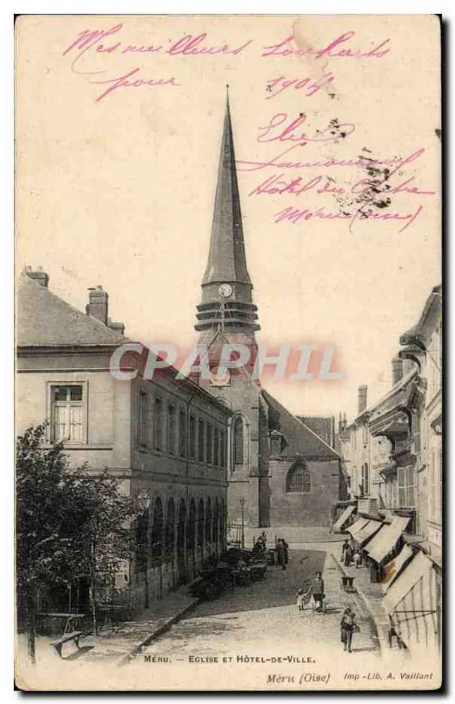 Méru — Kirche und Rathaus — Imp. Lib. A. Vaillant - Vorderseite