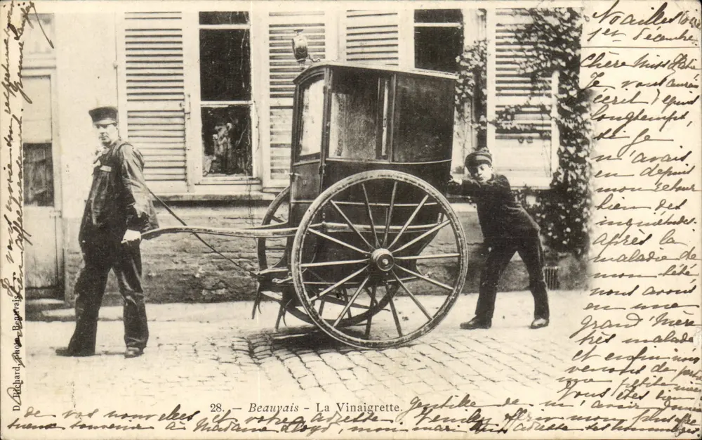 Beauvais - La Vinaigrette — char à bras avec conducteur et enfant, éditeur D. Richard, série 28 - Vorderseite