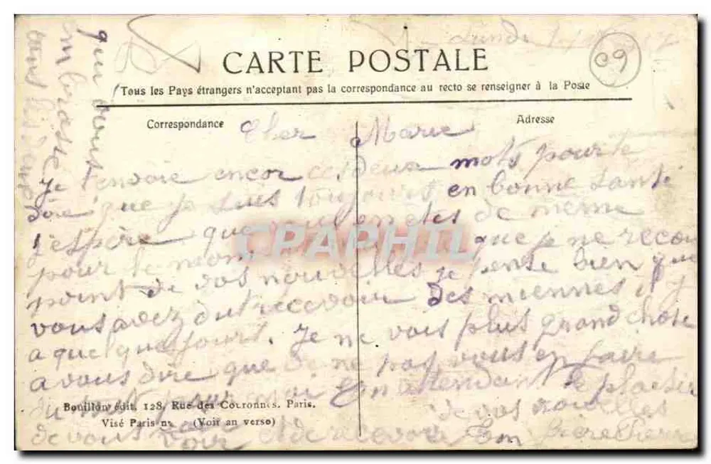 Senlis — Krieg September 1914 — Rue de la République und Église St-Martin — La Maison Simon, der heldenhafte Tabakverkäufer, der von den Deutschen erschossen wurde - Rückseite