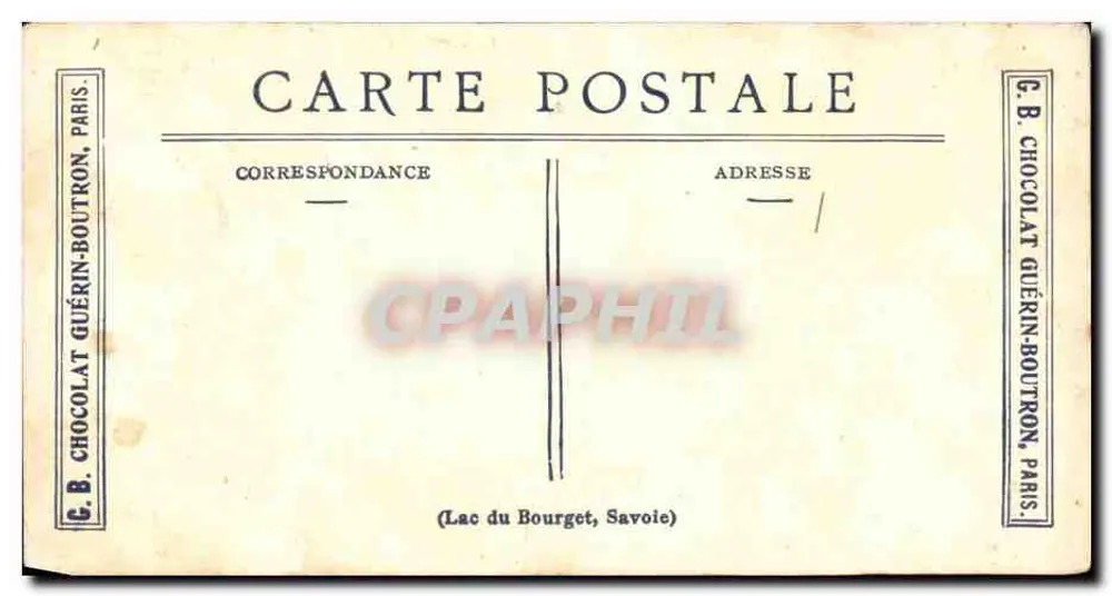 Lac du Bourget — vista lacustre com barcos a vela e canoas — G.B. Chocolat Guérin-Boutron, Paris - Verso
