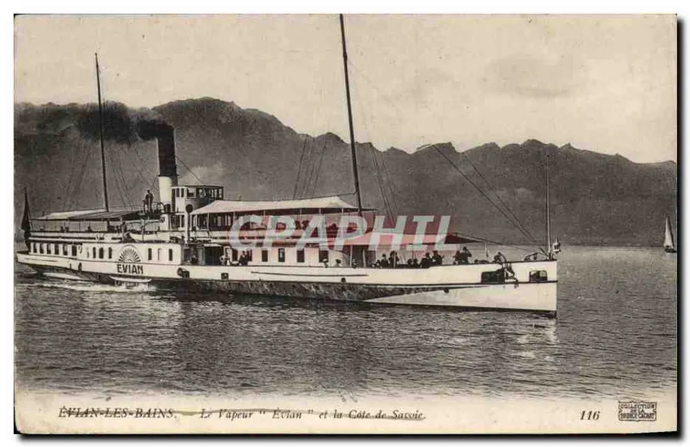ÉVIAN-LES-BAINS — Der Dampfer "Évian" und die Küste der Savoie — Verlag: Sammlung S. Brasse-Crout, n° 116 - Vorderseite