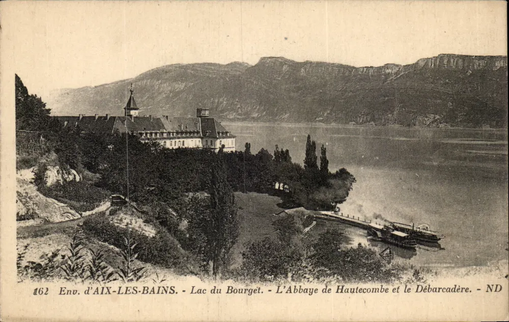 Ansicht von AIX-LES-BAINS - See Bourget - Abtei Haute-Combe und der Anlegeplatz - ND - Vorderseite