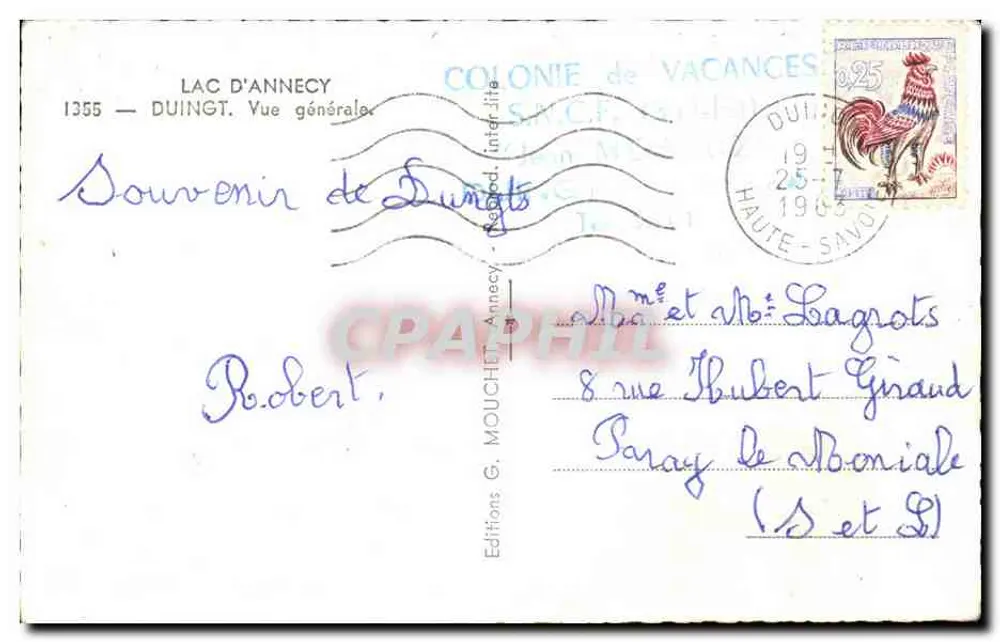 Lago de Annecy — Visão geral — Edições G. Mouchet, n°1355 - Verso