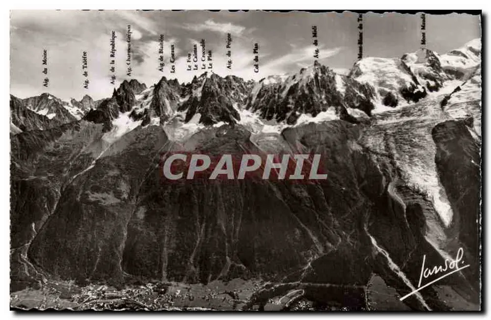 Chamonix — Vista geral e as Aiguilles de Chamonix — Éditions Photographiques JANSOL - Frente