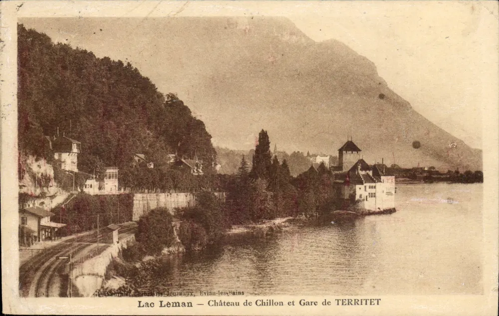 See Léman — Schloss Chillon und Bahnhof Territet — Verlag Journaux, Évian-les-Bains - Vorderseite