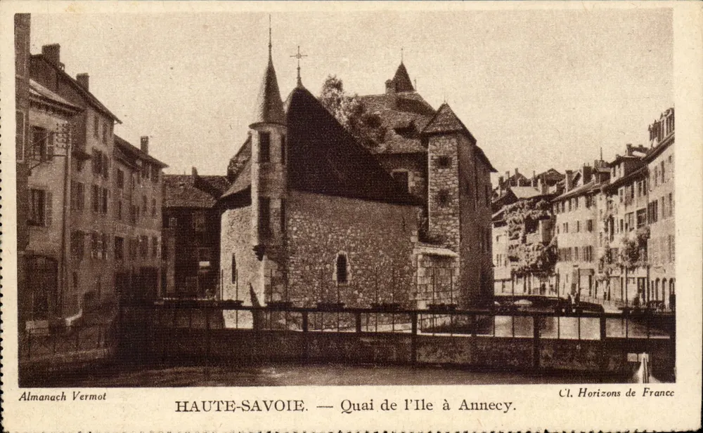 Quai der Insel in Annecy — befestigtes Gebäude am Kanal — Almanach Vermot, Cl. Horizons de France - Vorderseite