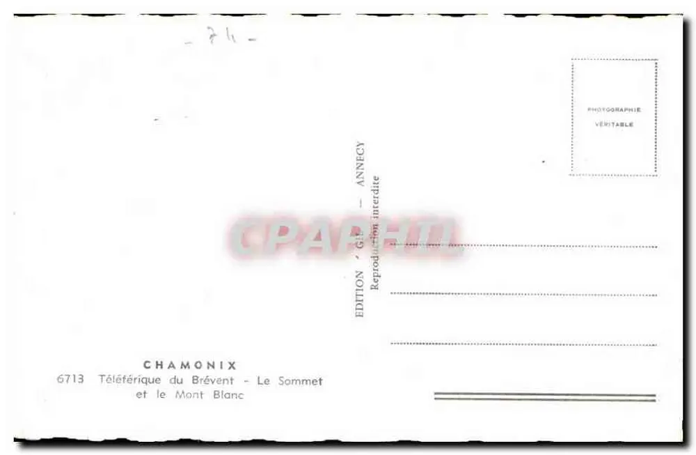 Teleféric du Brévent - Der Gipfel und der Mont Blanc — Édition G. Annecy, n° 6713 - Rückseite