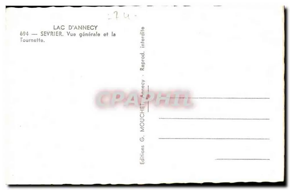 See Annecy — Allgemeiner Blick und die Tournette — Éditions G. Mouchet, Annecy, n° 694 - Rückseite