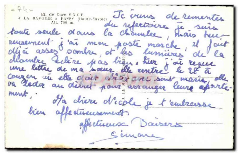 Hotel de cura S.N.C.F. La Ravoire — Haute-Savoie — Alt. 700 m - Verso