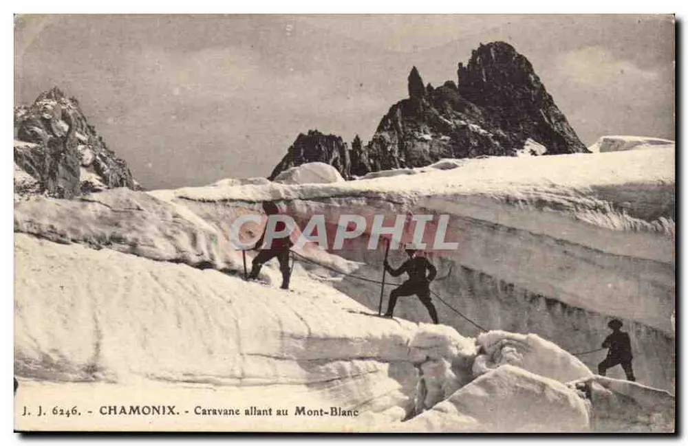 Chamonix - Caravana indo ao Monte-Blanco — J. J. 6246, editor Jallina Frères, Gaudre - Frente