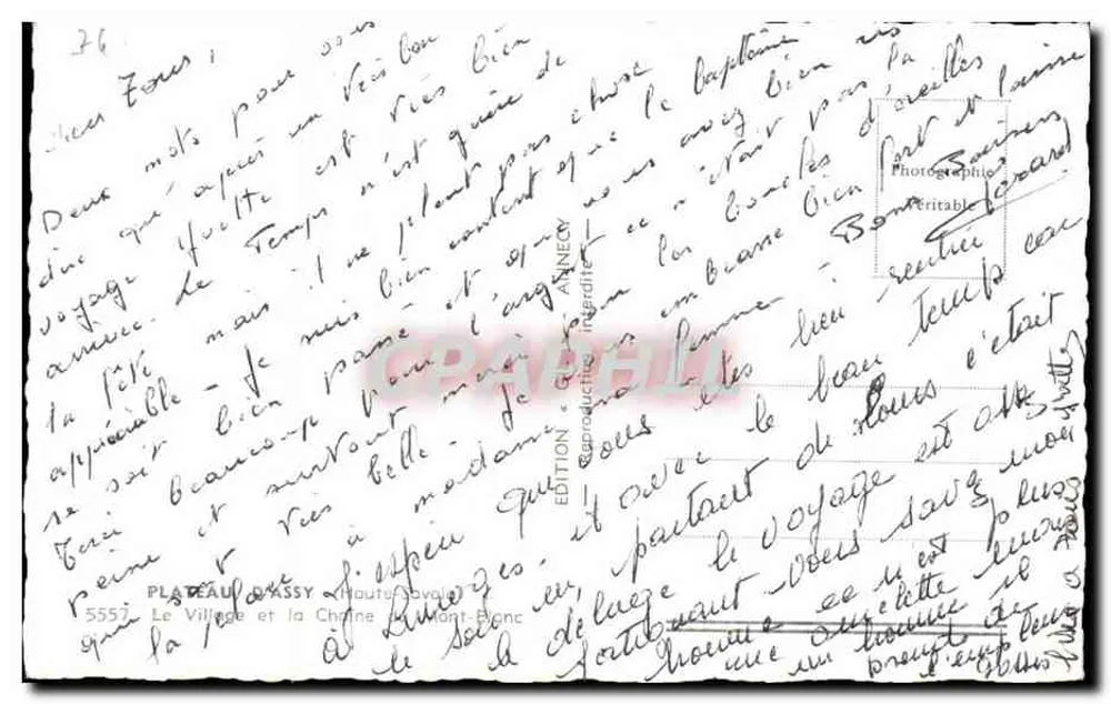 Platou d'Assy — Ansicht des Dorfes und der Kette des Mont-Blanc — Edition Anecy - Rückseite