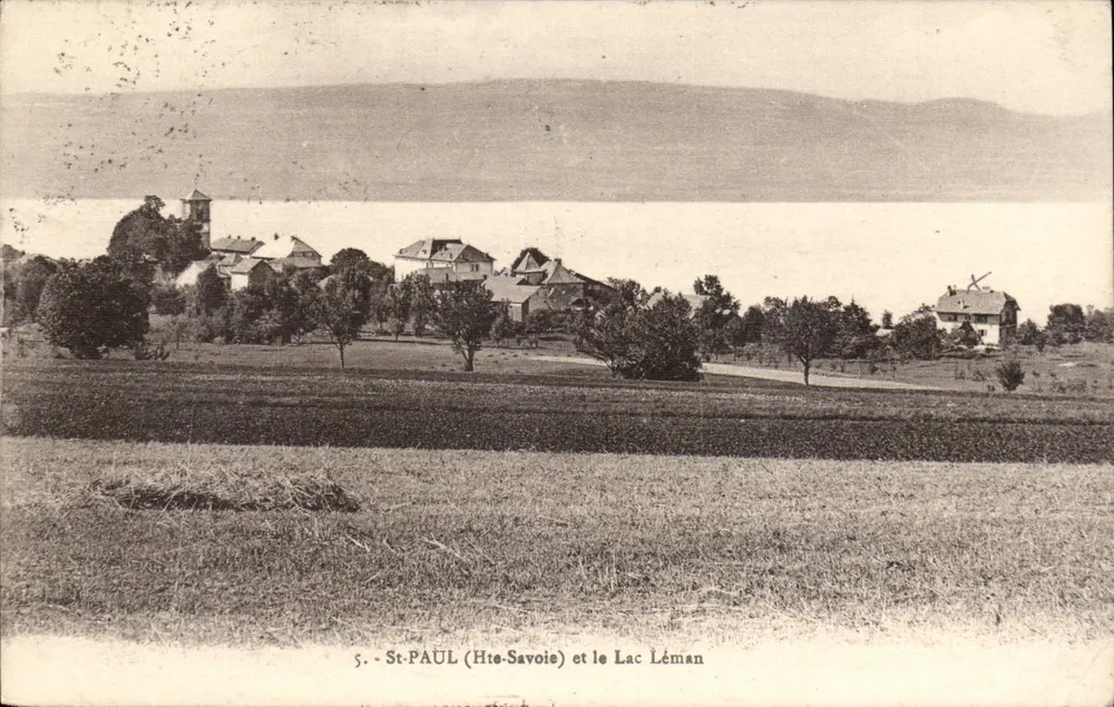 St-PAUL (Hte-Savoie) e o Lago Léman — vista panorâmica com igreja e moinho de vento - Frente