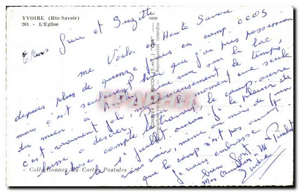 Yvoire (Haute-Savoie) — A Igreja — Bilhete postal antigo n°201, editor Combiér - Verso