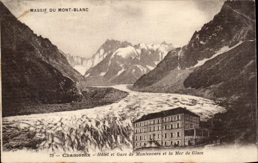 Mont-Blanc-Massiv — Chamonix — Hotel und Bahnhof Montenvers und die Mer de Glace — Verlag G. P. Luce, Nr. 79 - Vorderseite